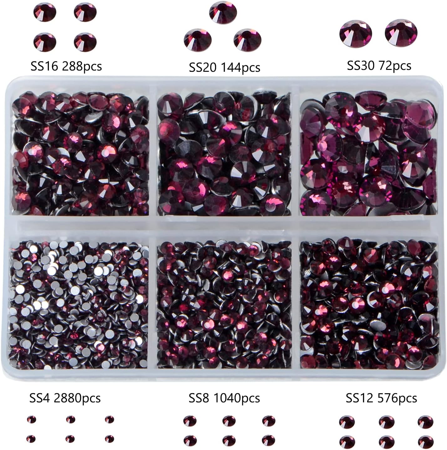 Bymitel 5000 Pieces 6 Mixed Sizes Glue Fix on Glass Rhinestones Round Crystal Gems Flatback for DIY Jewelry Making with one Picking Pen(6-Sizes 5000PCS, Amethyst)