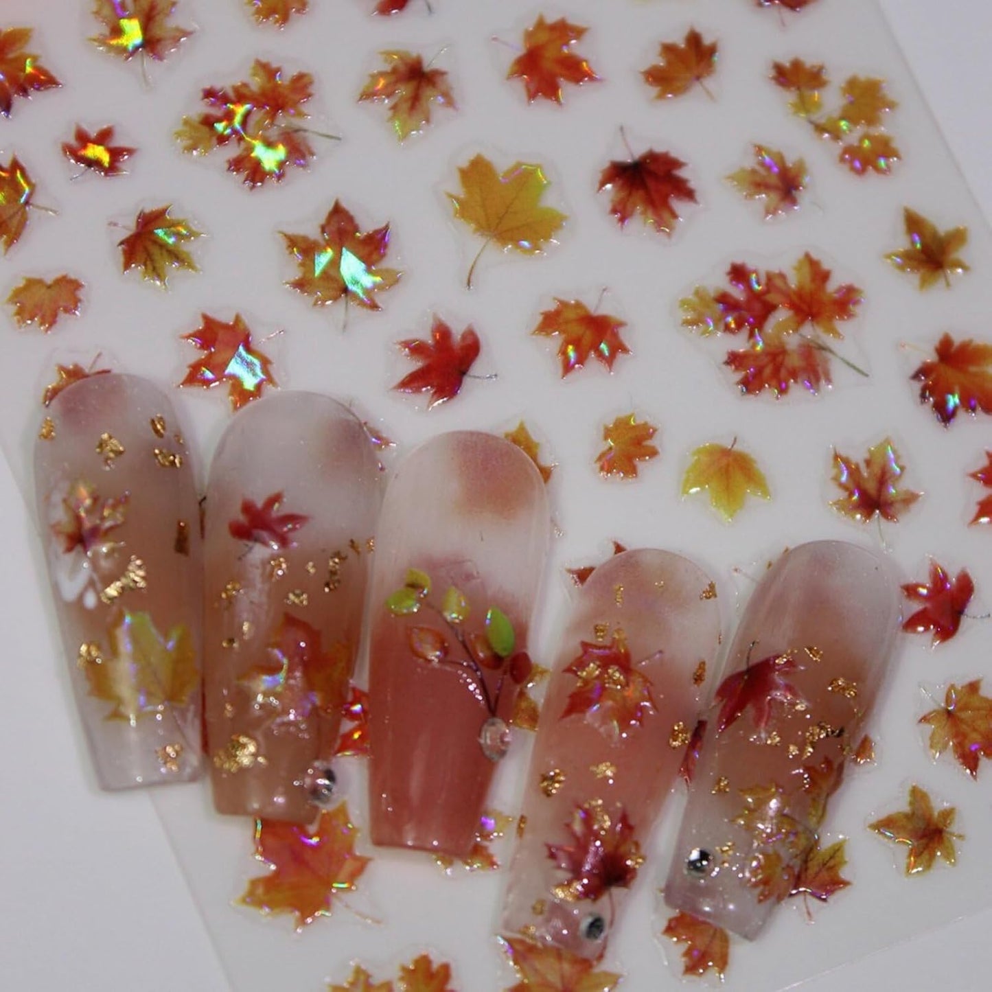 Fall Nail Stickers Thanksgiving 5D Embossed for Glitter Maple Leaves Glitter Nail Art 3D Self-Adhesive Nails Decoration Autumn Holiday Nail Decals DIY for Women Girls Manicure Supplies 4 Sheets