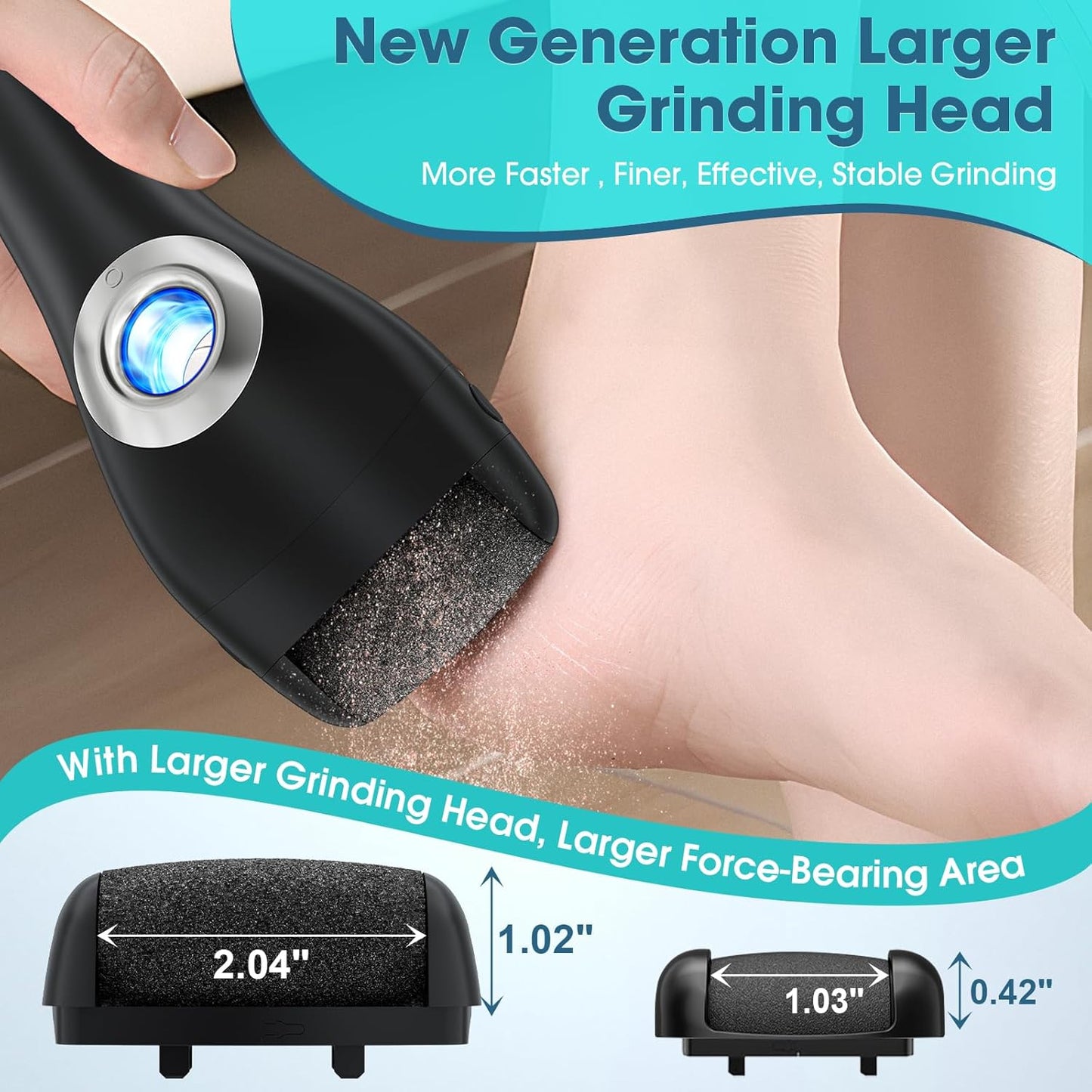 Foot Scrubber Callus Remover for Feet - with Holder & RingLight, Portable Pedicure Kit Foot File Callus Remover, Waterproof Professional Pedicure Tool Foot Care for Deadskin Hard Cracked Dry Skin