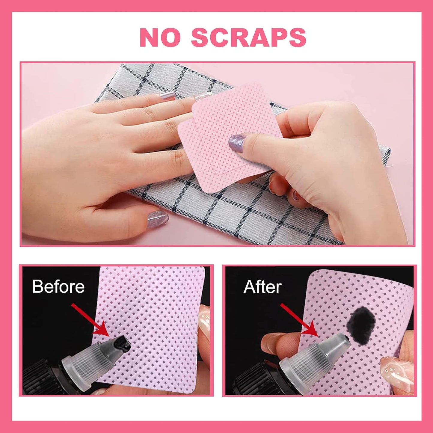 NXJ INFILILA Lint Free Nail Wipes, 1000PCS Non-Woven Fabric Dry Nail Prep Wipes, Absorbent Acetone Nail Polish Remover Lash Extensions Glue Nail Cleaning Pads for Salon Supplies (Pink)