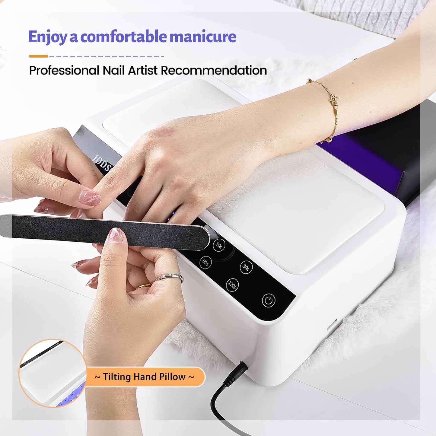 JODSONE Professional Nail Lamp with Hand Pillow for Salon 4 Timers Removable Base Smart Touch Screen Large Space U V Lamp for Gel Polish