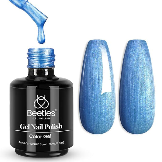 Beetles Pearl Gel Nail Polish - 15ml Blue Nail Polish Drawing Swirl Shell Thread Effect Dark Blue Gel Polish Soak Off UV & LED Cured Long-Lasting Manicure Gift for women