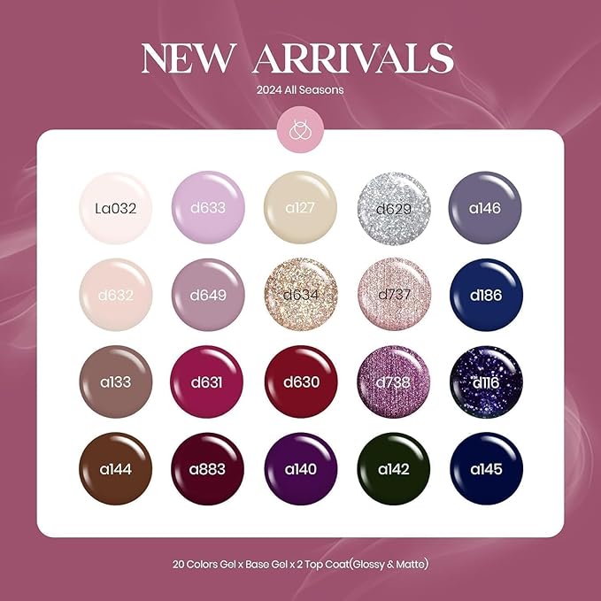 Beetles Winter Gel Polish Set 20 Colors Neutral Shimmer Red Nude Brown Gel Nail Polish Kit with Base Coat Matte Glossy Top Coat Soak off Uv Lamp Manicure Set Gift for Women Sophisticated Charm