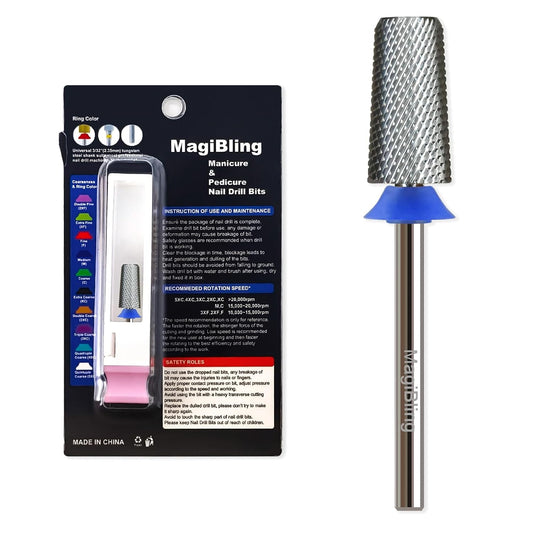 Professional Nail Drill Bits, Tungsten Carbide Cross Cut Tapered Barrel 3/32'' Safety Bits, Left and Right Hand Use, Remove Gel Fast, Manicure Pedicure Cuticle Gel Polishing, Medium.