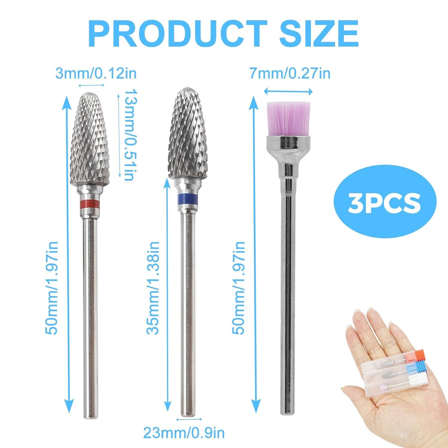 3 Pack 3/32" 5 in 1 Nail Drill Set, Tungsten Carbide Cuticle Remover & Safety Bits with Cleaning Brush, Professional Coarse Drill for Manicurists, Nail Salon, Pedicure & Gel Polishing