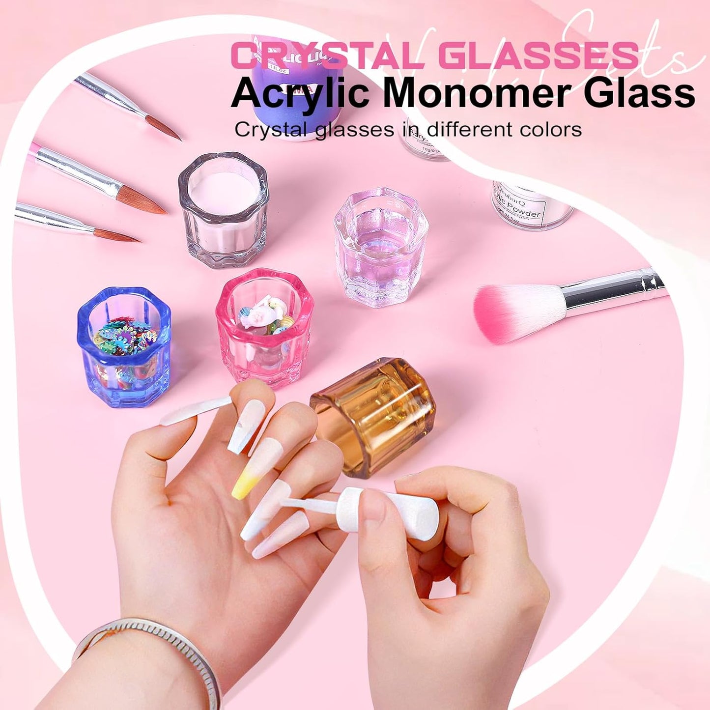 9 colors Dappen Dish Cups for Nail Art Acrylic Liquid - Clear Glass Nail Monomer Liquid Bowl Dampen Dish Acrylic Powder Holder, Acrylic Glass Jar for Nails