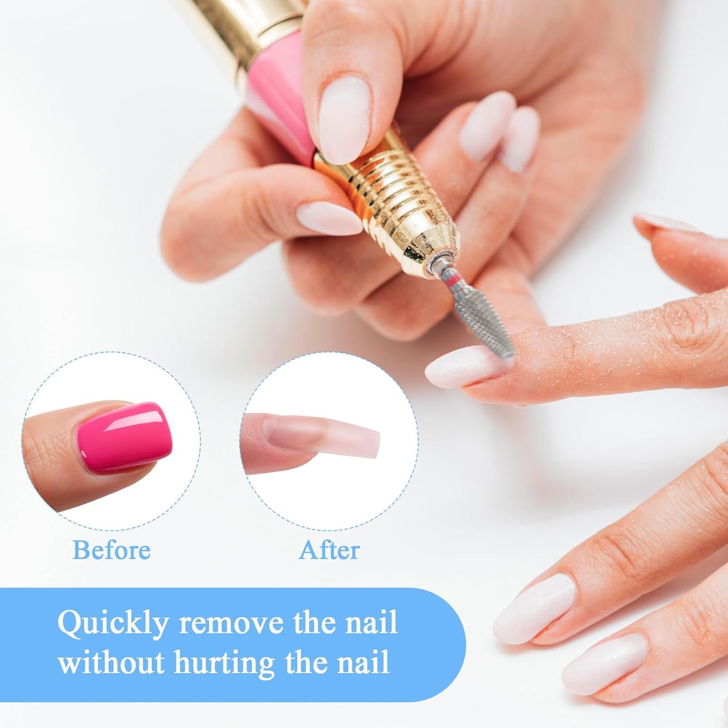 3/32" 5 In 1 Nail Drill Bits, 2 Pack Tungsten Safety Drill Bits Tech Nail Art Tools, Manicure Pedicure Shapen Remove Tools for Manicurist Nails Salon Gel Polishing(Round Head)