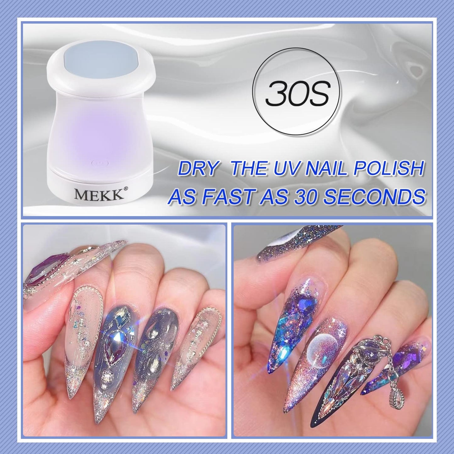 MEKK Mini UV Light for Gel Nails,16W Single Finger UV LED Nail Lamp,Portable Small Professional Flash Cure Lamp,Compact Design for Home and Salon -Blue