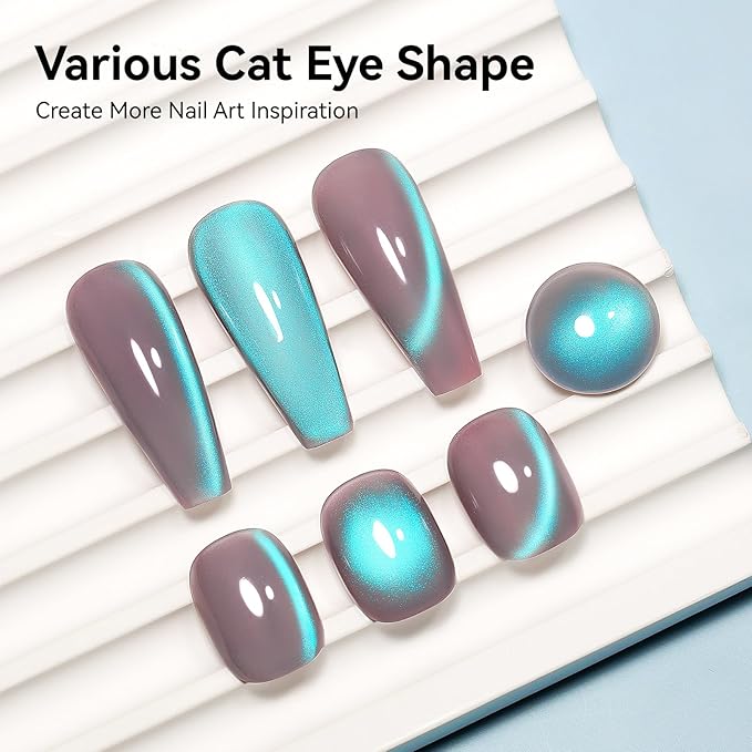 Cat Eye Gel Polish, Glass Blue Glitter Cateye Magnetic Nail Polish Magic Holographic Effect, UV Gel Sparkle Crystal Jelly Color Manicure for Nail Salon DIY At Home