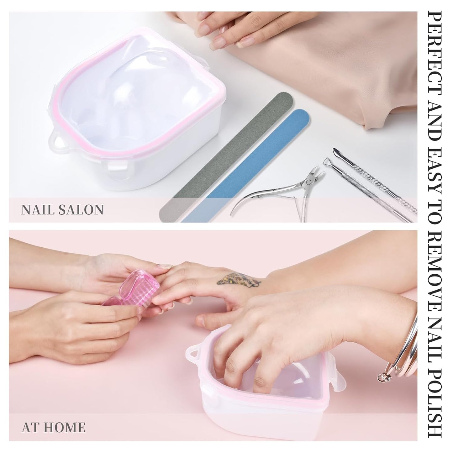 Nail Soaking Bowl Kit Soak Off Bowl Soak Off Gel Polish Dip Powder Remover Manicure Bowl with Nail File and Buffer Cuticle Peeler Scraper Cuticle Nippers Nail Brush Nail Art Tool