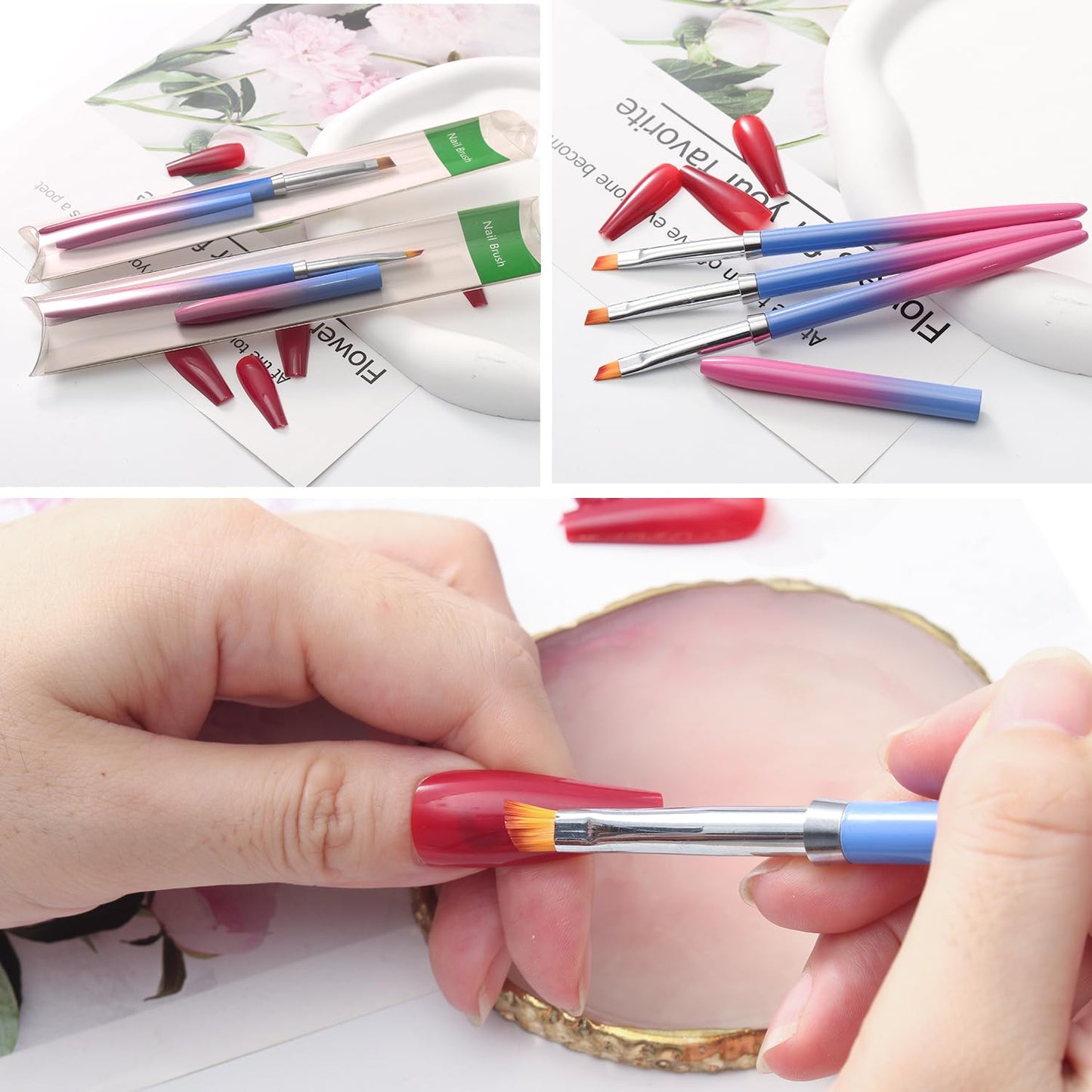 SILPECWEE 1pc Kolinsky Angled Nail Brushes, Cleaning Polish Mistake, Builder Gel, Acrylic Remover & Design Pen, Nail Clean Up Brush Nail Art Brushes Manicure Brushes Tools