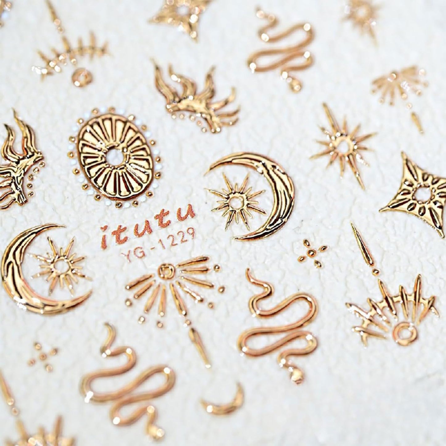 Gold Nail Art Sticker Decals Star Moon Nail Stickers Snake with Design Self Adhesive Nail Decals 5D Embossed with Design Bronzing Manicure DIY Supply Decoration Accessories for Women