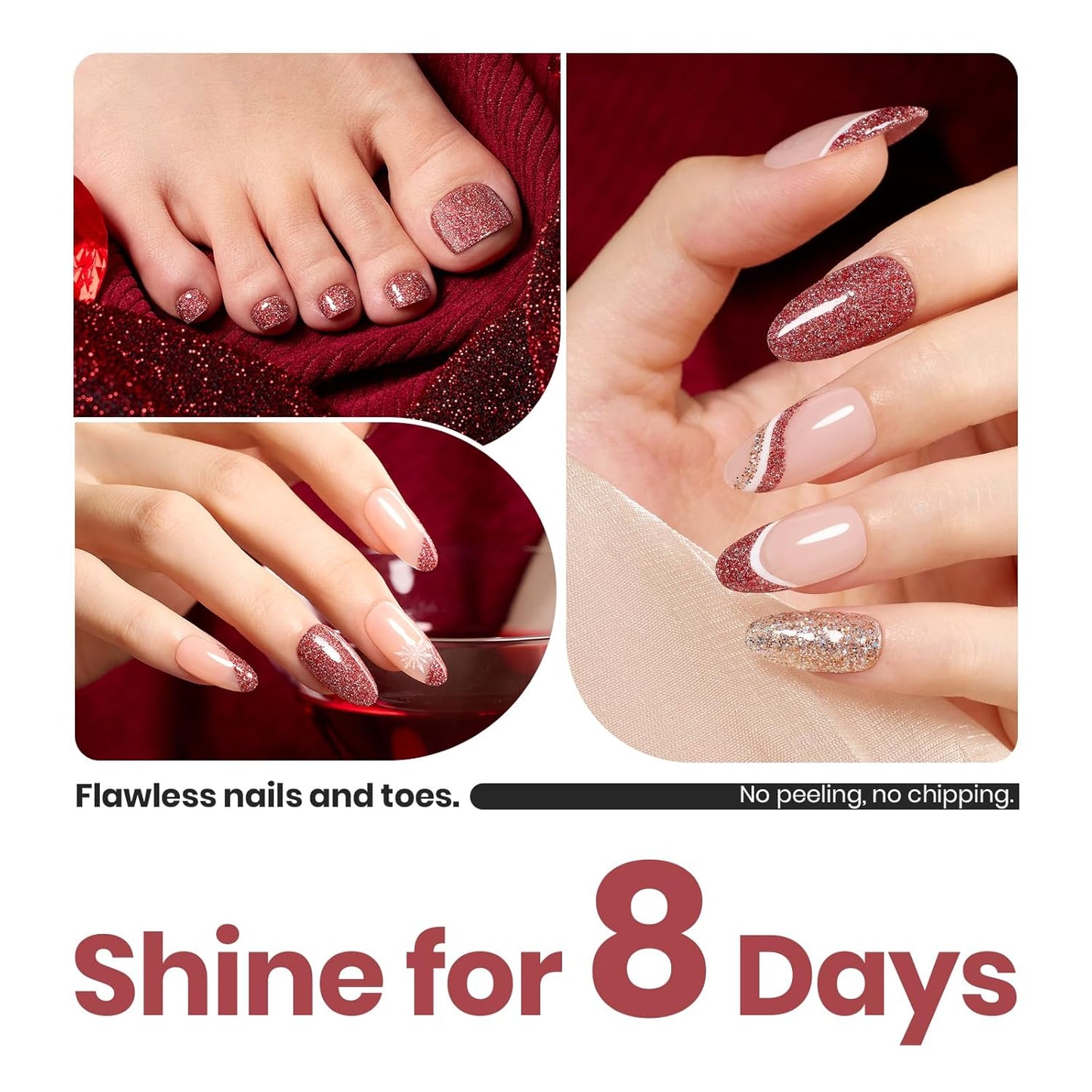 Beetles Red Nail Polish, Quick Dry Nail Polish, 1Pcs 15ml Glitter Sparkle Burgundy Red Nail Polish Fast Drying & Long Lasting Spring Valentines Nail Polish Salon DIY at Home