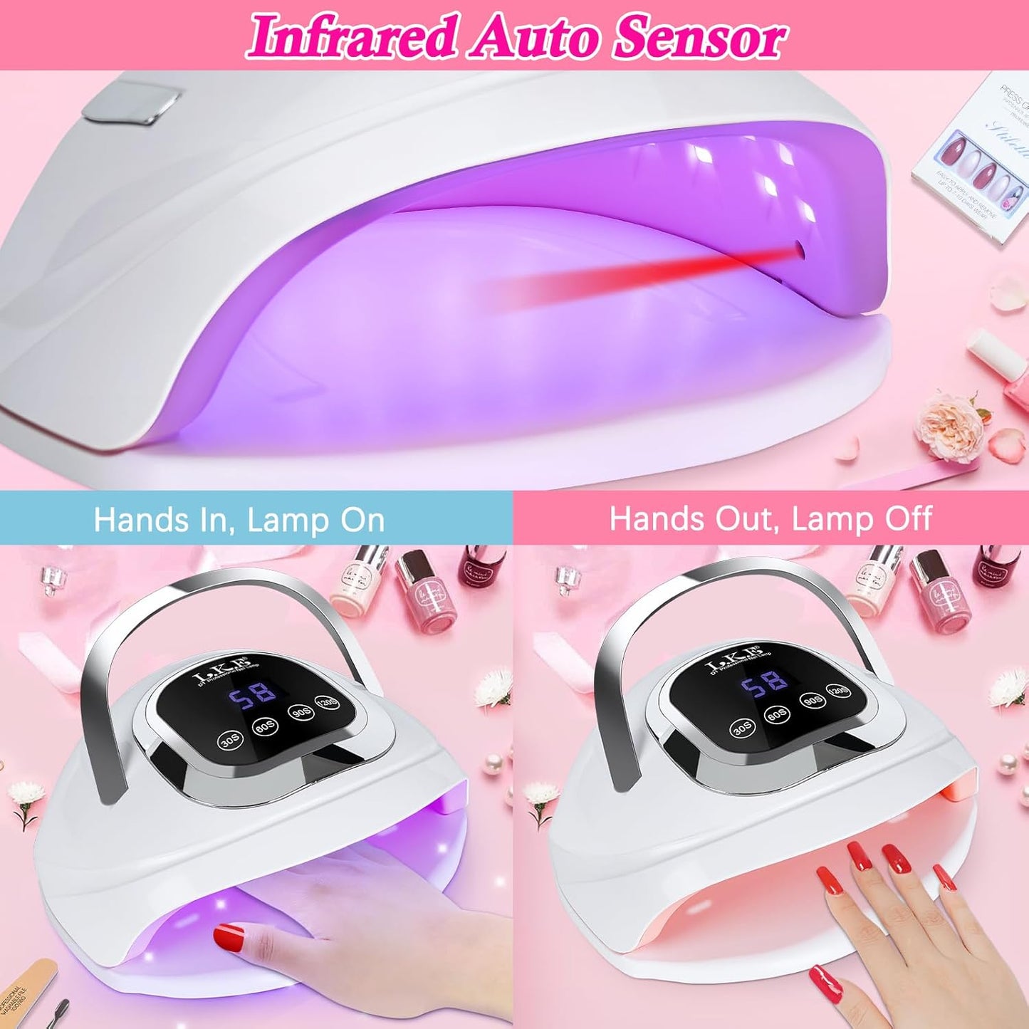 Wisdompark UV Nail Lamp 268W, UV Light for Gel Nails with 60pcs Beads, Professional LED Nail Lamp 4 Timers and Automatic Sensor Nail Dryer for Home Salon (Large)