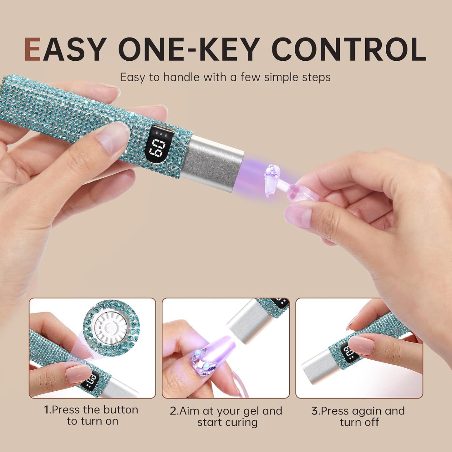 Handheld UV Light for Gel Nails,Mini LED Cordless Nail Lamp for Gel Nail Polish,Portable Flash Cure Lamp,Rechargeable USB Nail Dryer with LCD Display Fast Curing (Blue Diamond)