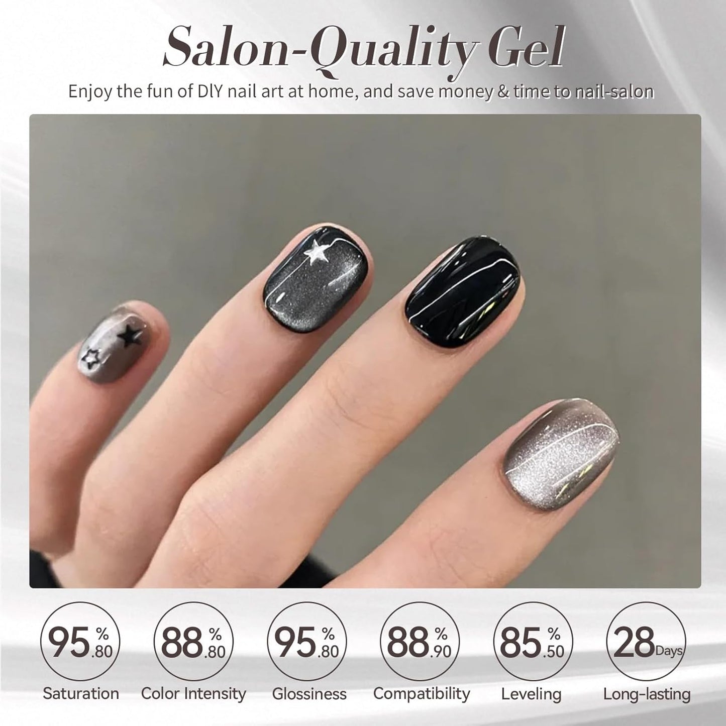 BORN PRETTY Gel Nail Polish 6 Colors - White Gray Black Colors Glitter Cat Magnetic Eye Gel Polish Kit Soak Off Nail Art Manicure DIY Design Collection for Home and Salon