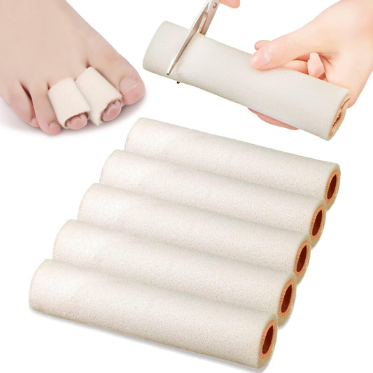 Tondiamo 6 Pieces Foam Toe Protector Sleeves Foam Bandages Tube Toe Cushion for Feet, Bunion, Hammer, Callus Corn, Bliste, Pain Relief(Medium,Beige)
