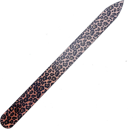Pop Sonic Double-Sided Glass Nail File | Fingernail Files for Shaping & Smoothing Nails | High-Quality Tempered Glass | Strong, Wear-Resistant Filer w/Protective Carrying Case (Leopard)