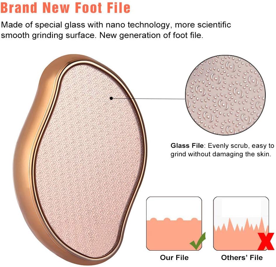 BEZOX Glass Foot File Callus Remover, Crystal Pedicure Foot Scrubber for Travel Use, Portable Handheld Sized Foot Scraper for Cracked Heel - Shinning Golden