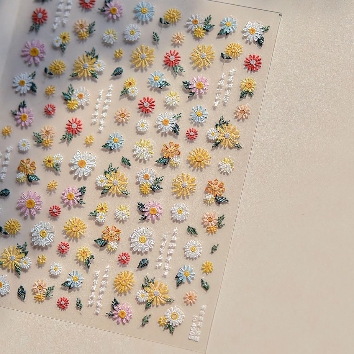 Flower Nail Stickers 5D Embossed Nail Art Stickers White Daisy Floral Self-Adhesive Nail Decals Spring Summer Nails Design Manicure Sliders for Women Girls Nails Art Decoration
