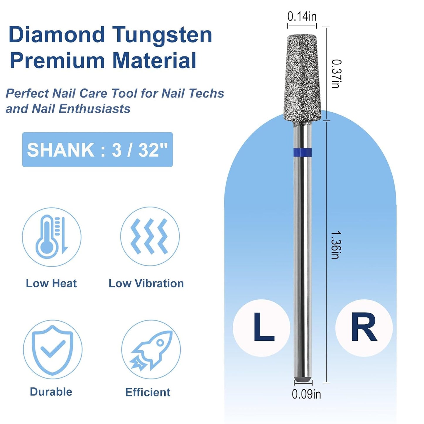 Cuticle Clean Nail Drill Bit, 3/32" Russian Diamond Nail File bits, Safety Carbide Under Nail Cleaner for Cuticle Dead Skin Nail Prepare, Nail Salon Manicure, (Trapezoidal Barrel-Medium)