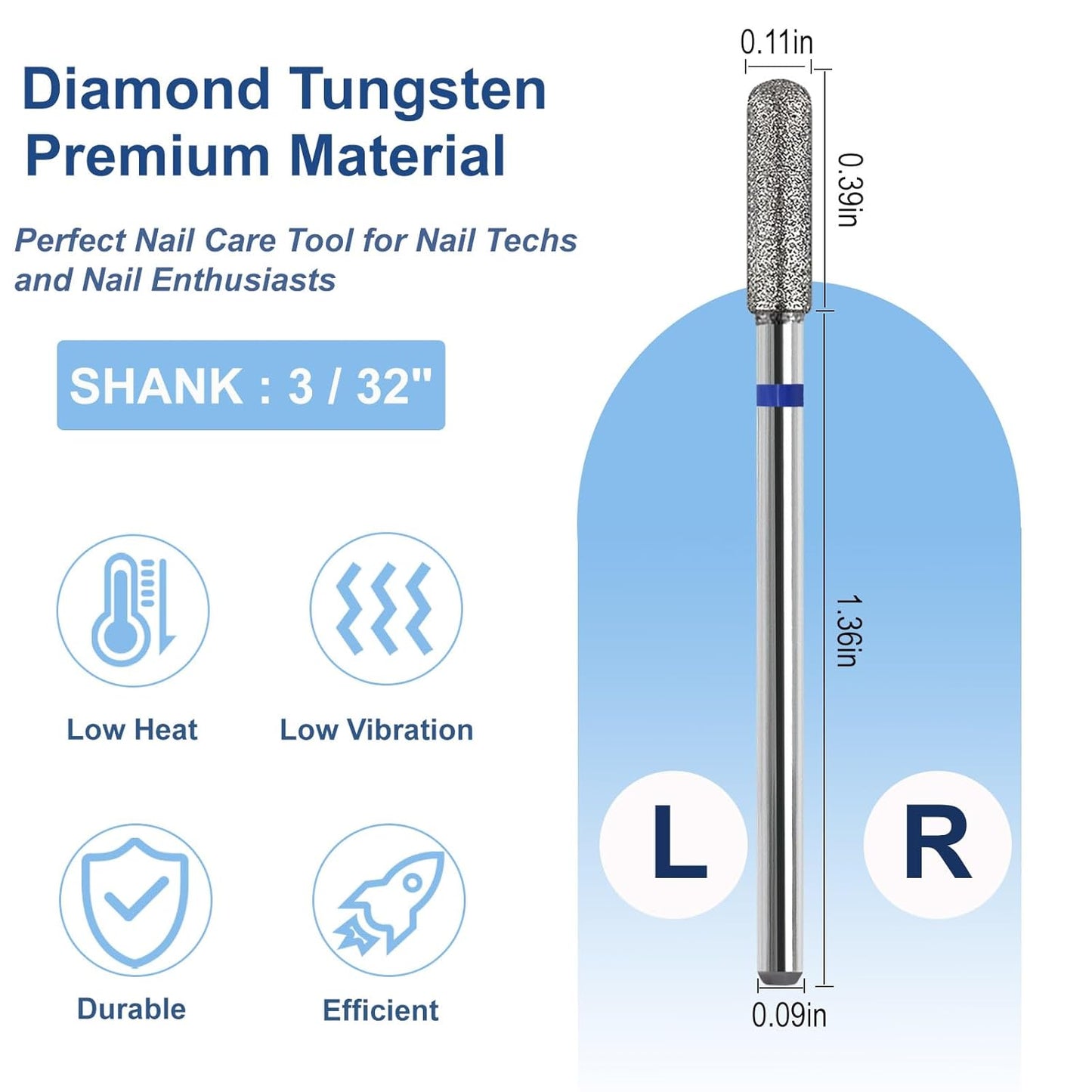 Cuticle Clean Nail Drill Bit, 3/32" Russian Diamond Nail File bits, Safety Carbide Under Nail Cleaner for Cuticle Dead Skin Nail Prepare, Nail Salon Manicure, (Barrel Shape-Medium)
