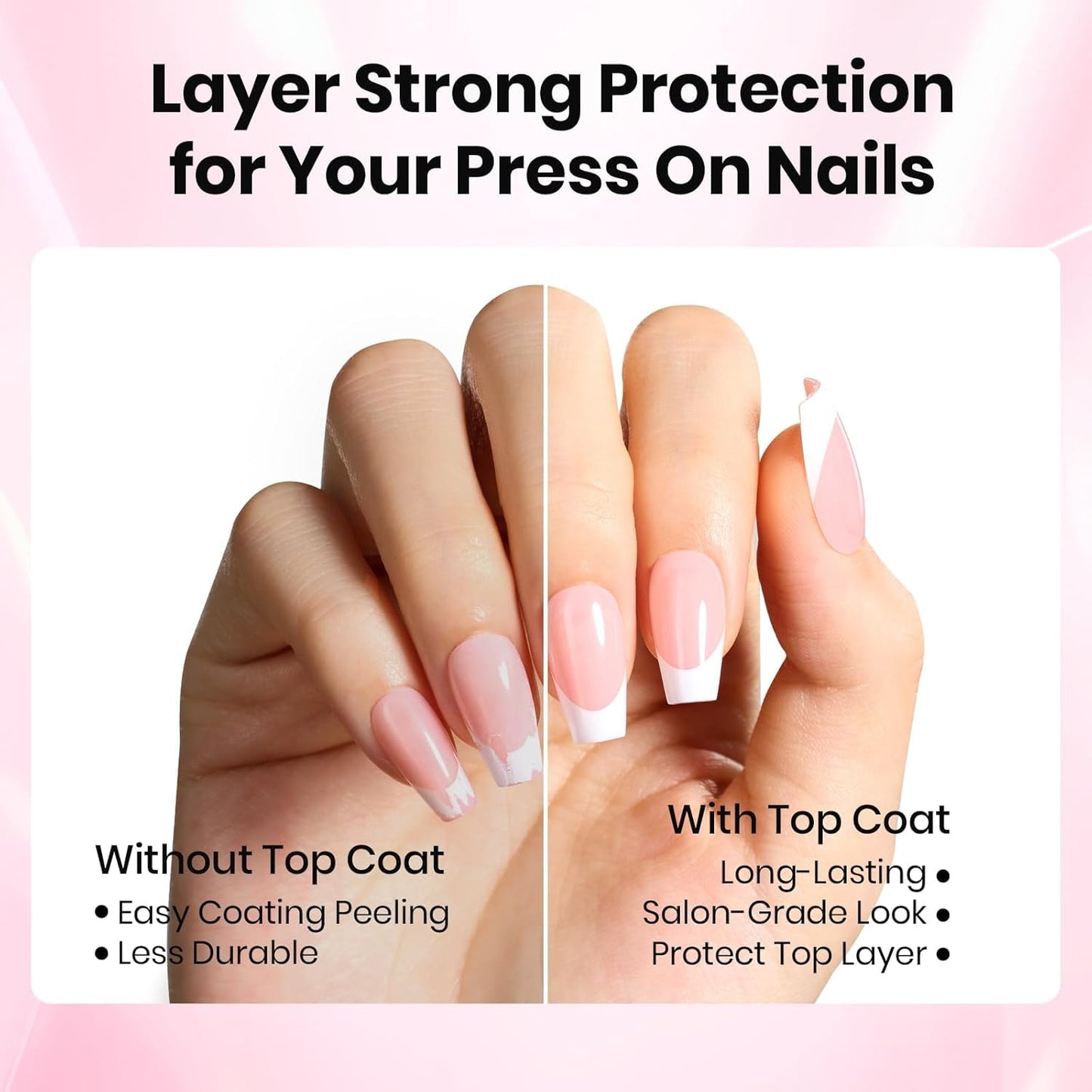 Beetles 3Pcs 15ml HEMA-Free Nail Glue Top Coat & Base Gel Set No Wipe Top Coat Base Nail Glue Gel for False Nails Shine Effect Long Lasting Nail Extension DIY Salon Nails at Home, U V Light Required