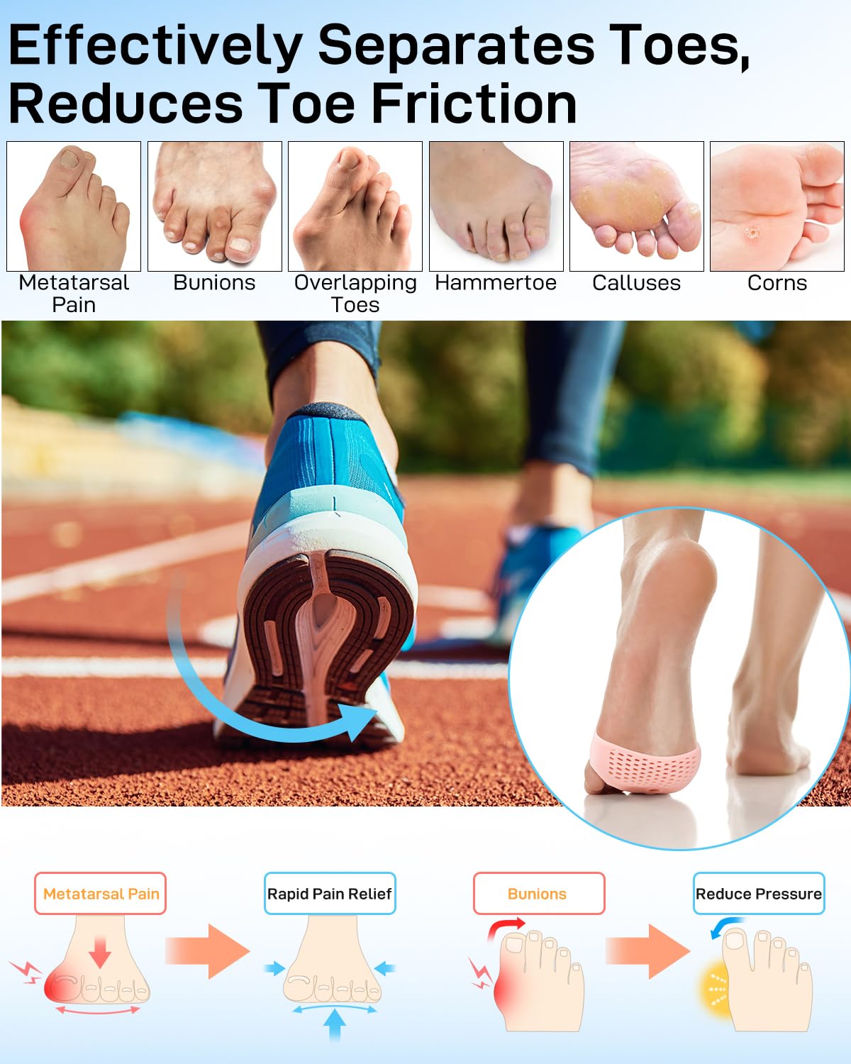 4 Pairs Silicone Toe Spacers Separators for Women Men Bunion Corrector, Hammertoe Straightener, Breathable Metatarsal Foot Support Pads Toe Cushions for Pain Relief (Beige and Clear)