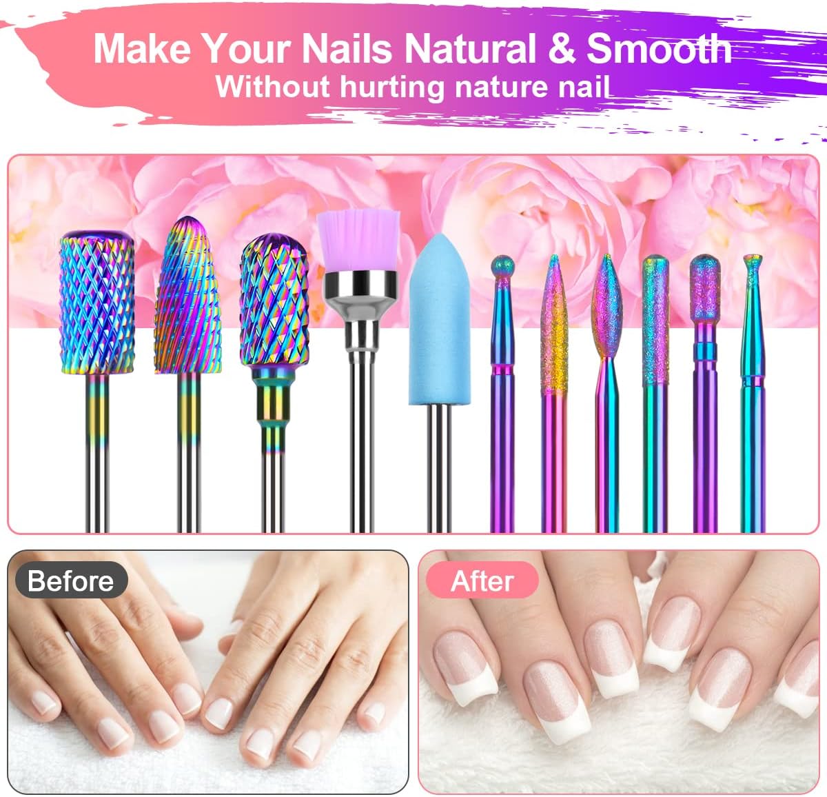 URAQT Nail Drill Bits Set, 11pcs Electric Nail Drill Bits Kit 3/32" Tungsten Carbide Less Dust Nail Bits, Cuticle Polishing Bits for Acrylic Gel Nails, Electric Nail Files Manicure Pedicure Drill Tool