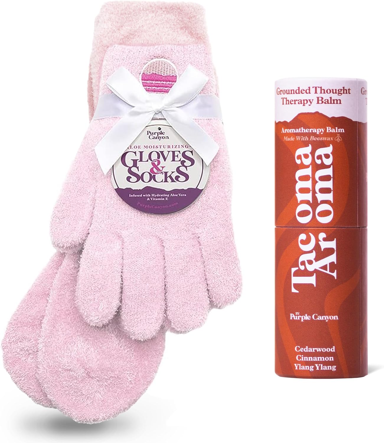 Purple Canyon Moisturizing Socks & Gloves and Heel Balm Foot Care Kit | Pink Socks and Gloves Infused with Aloe Vera and Vitamin E | Cracked Heel Treatment for Self Care