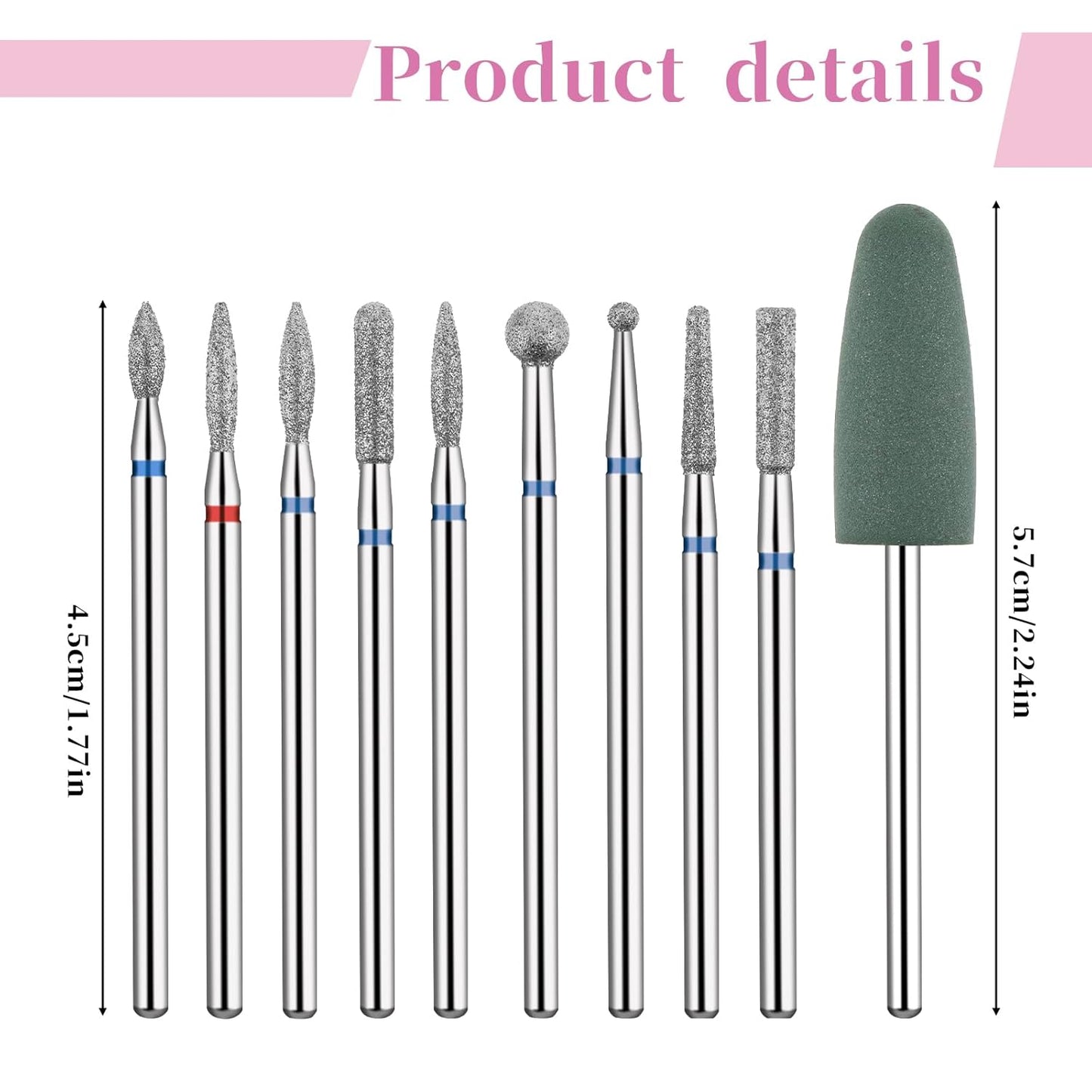 10 PCS Nail Drill Bits Set for Manicure, Professional Russian Manicure Nail Diamond Bits, Cuticle Remover Nail Products for Manicure Pedicure for Home and Nail Salon