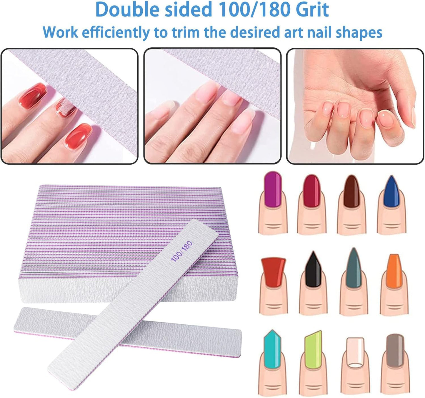 Nail Files (24 Packs), Professional 100/180 Grit Double Sided Emery Boards for Natural Nails Fingernail Toenail File Kit, Heavy Duty Emory Nail Filer Set Limas para Uñas Acrílicas Profesional