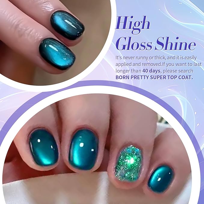 Born Pretty Cat Magnetic Eye Gel Nail Polish Glitter Auroras Magnetic Gel Polish Colorful Holographic Cat Magnetic Eye Nail Art Manicure DIY at Home 6PCS