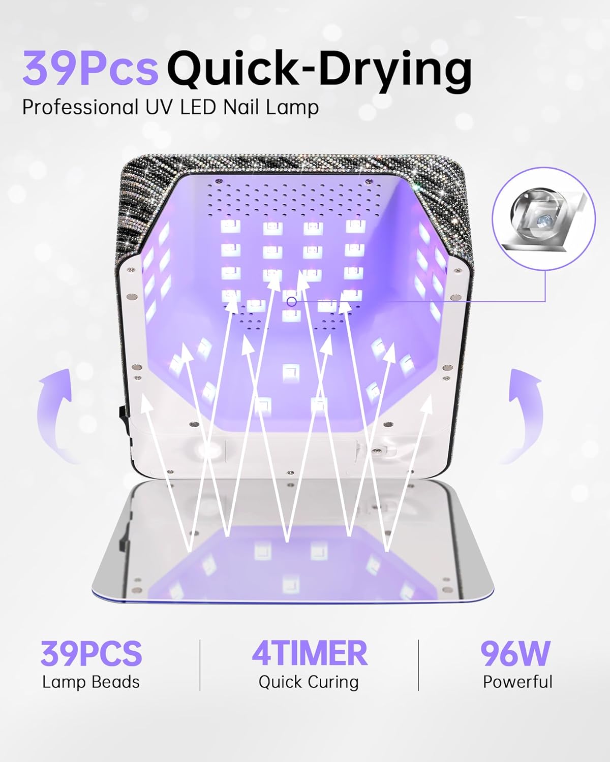 UV Nail Lamp, Rechargeable LED Nail Dryer Sparkly Gel Polish Light 4 Timer Setting Professional Quick Dry Curing Lamp with Display Auto Sensor for Salon & Home, Zebra Diamond