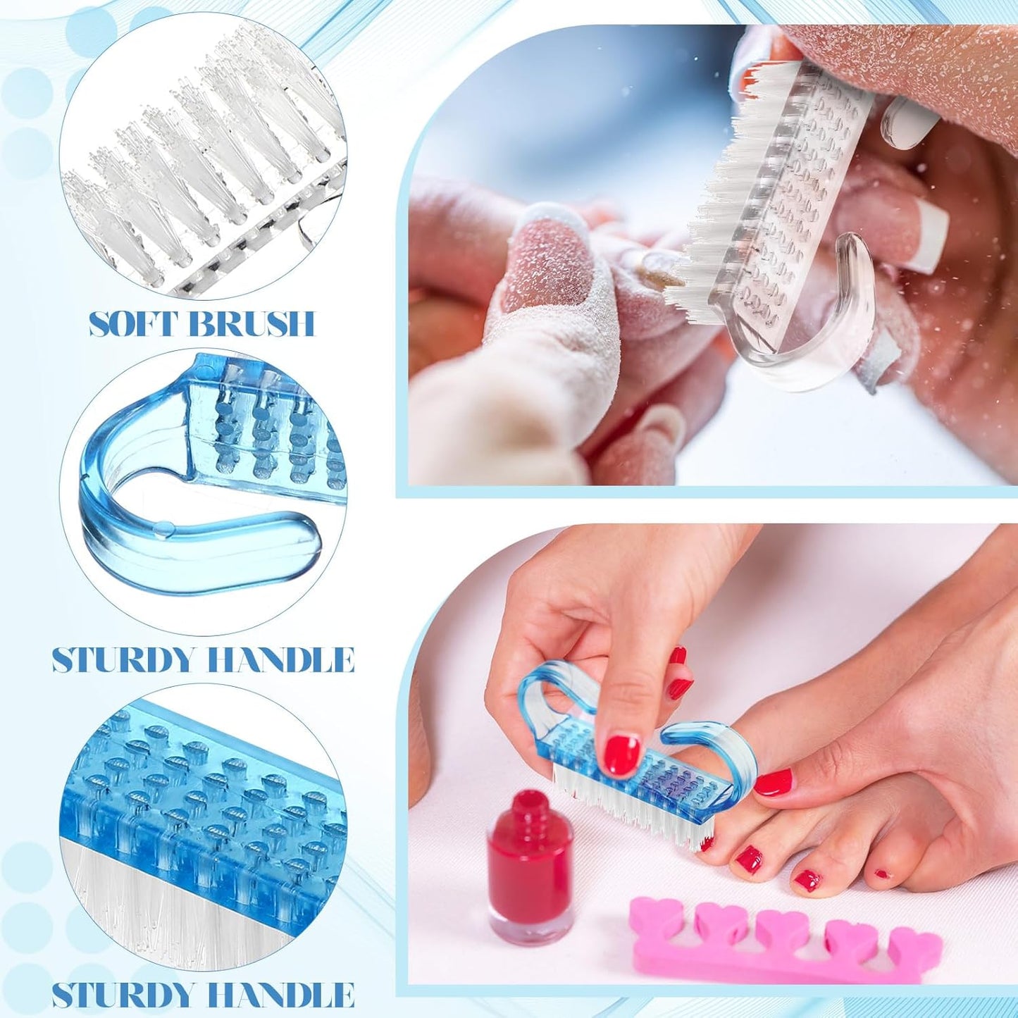 Bokon 400 Pcs Handle Grip Nail Brush Bulk Nail Scrub Brush Nail Brush for Toes and Nails Cleaner, Pedicure Scrubbing Tool Kit for Men and Women (Blue and White)