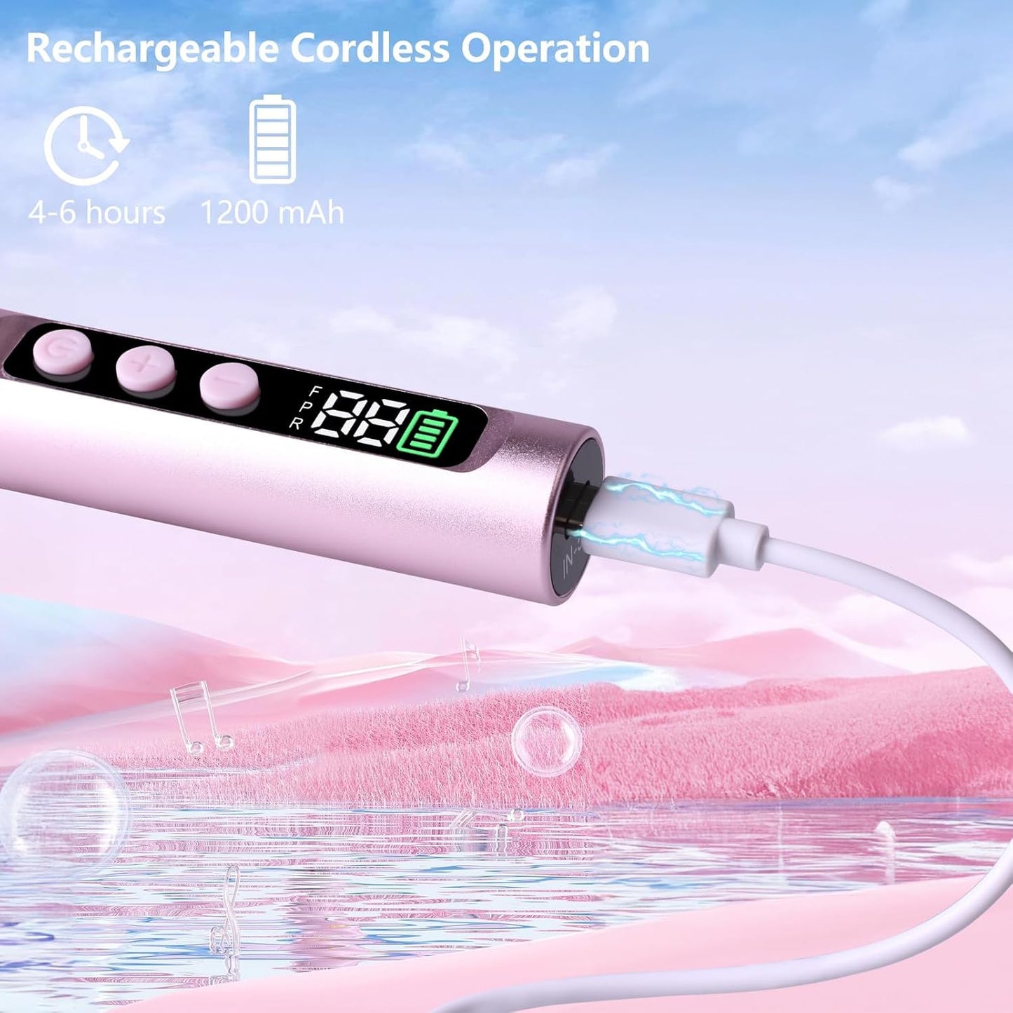 Electric Nail Drill Professional, Cordless NailDrill, 35000RPM Professional NailDrill, Portable Efile Nail Drill Machine for Acrylic and Gel Nail with Manicure and Polishing Tool Set (Pink)