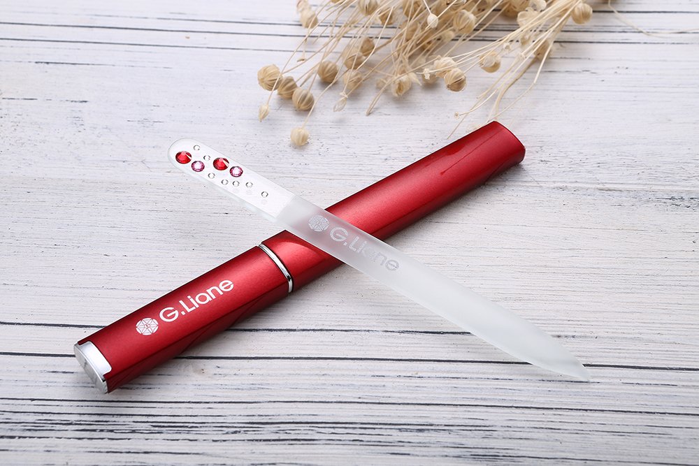 Professional Nail File with Crystals,Glass Nail Files in Case Manicure Pedicure Tools for Natural Acrylic Gels Nails (Red Bubble)