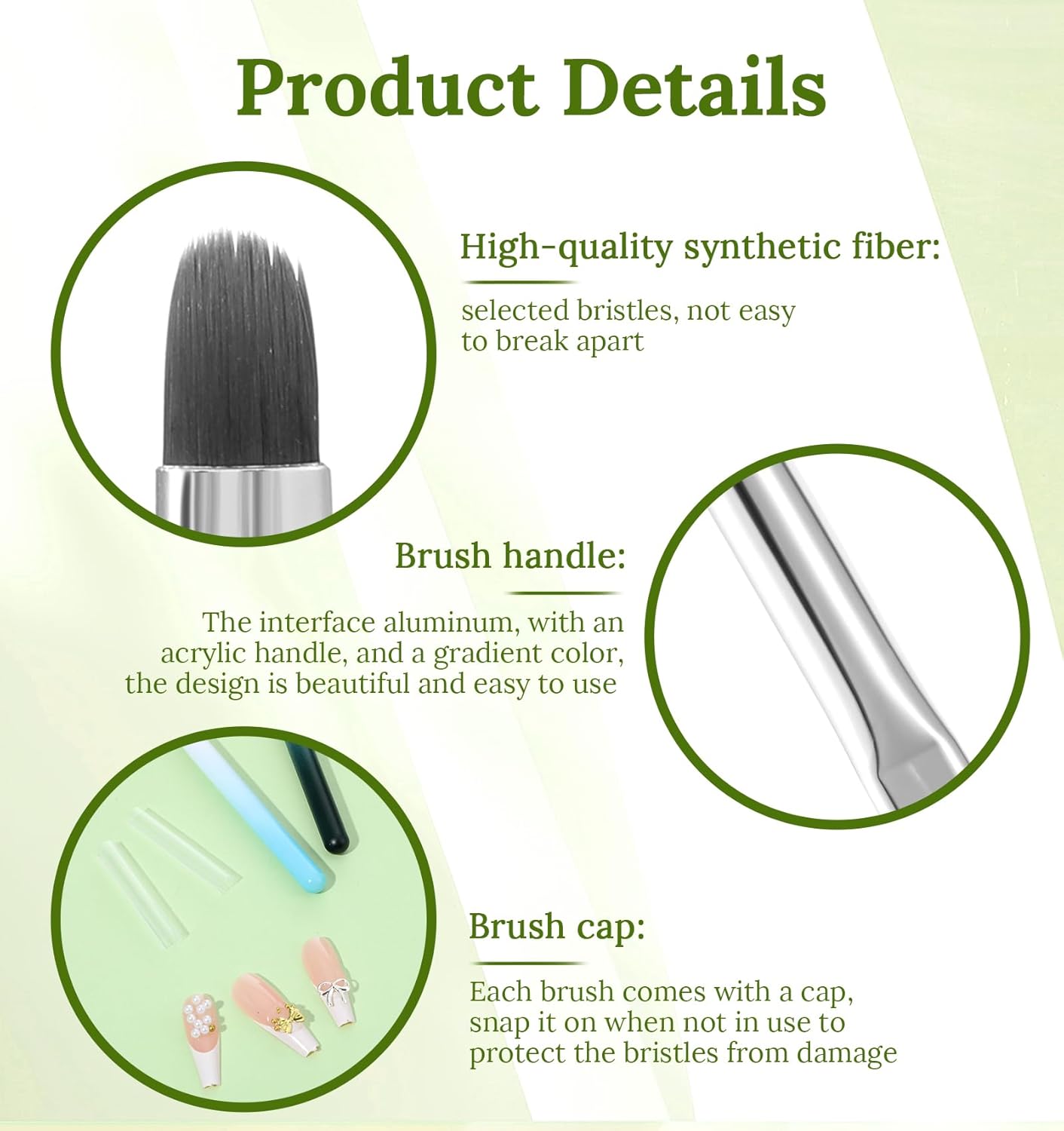 Nail Clean Up Brush, 4Pcs Flat/Oval Nail Polish Remover Brush for Cleaning Mistakes on Cuticles, Builder Gel, DIY Art, Green