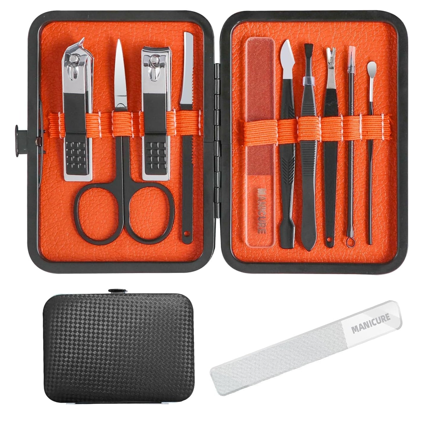 Manicure kit 10 in 1 mens personal care nail kit,Andrea mens nail grooming kit, manicure kit for men and Nail care kit Portable Set,with Luxurious Travel Case (Black)