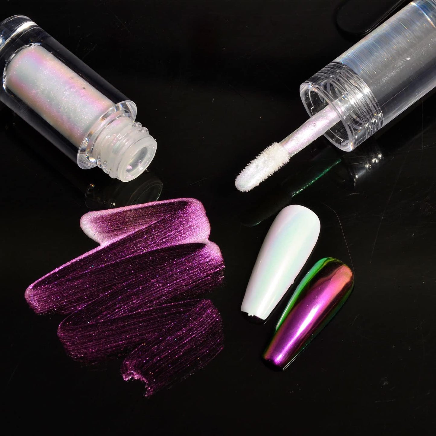 Chrome Nail Powder Aurora Mirror Effect Mermaid Pearl Glitter Iridescent Chrome Nail Polish Gel Nail Polish for Nail Art Manicure DIY Decoration(Purple Iridescent)