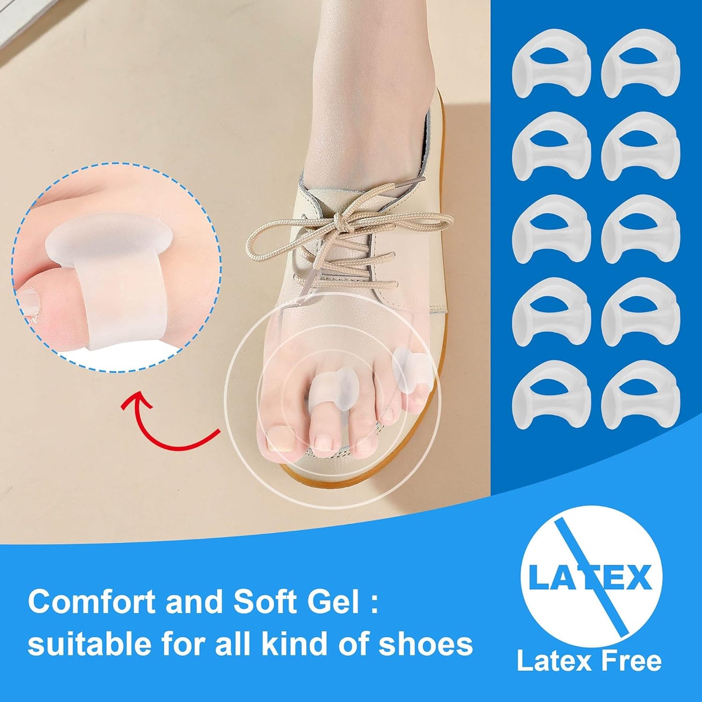 Pinky Toe Separators, Translucent Gel Toe Protector Spreader Small Silicone Toe Spacers, Cushions for Curled Overlapping Separate Toe Correct
