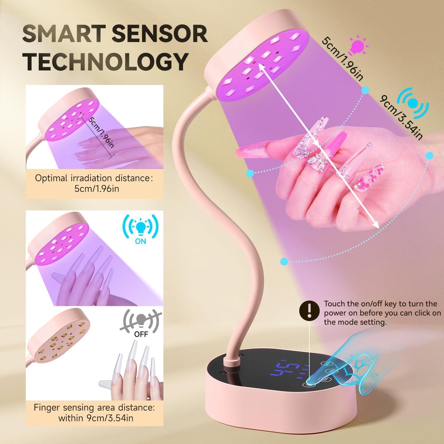 AORAEM UV Nail Lamp, Gooseneck Mini U V Light for Gel Nails, 36W Rechargeable LED Flash Cure Lamps with 4 Timers & Auto Sensor, Quick Dry Professional Nail Dryer for Salon Home DIY Use, Pink
