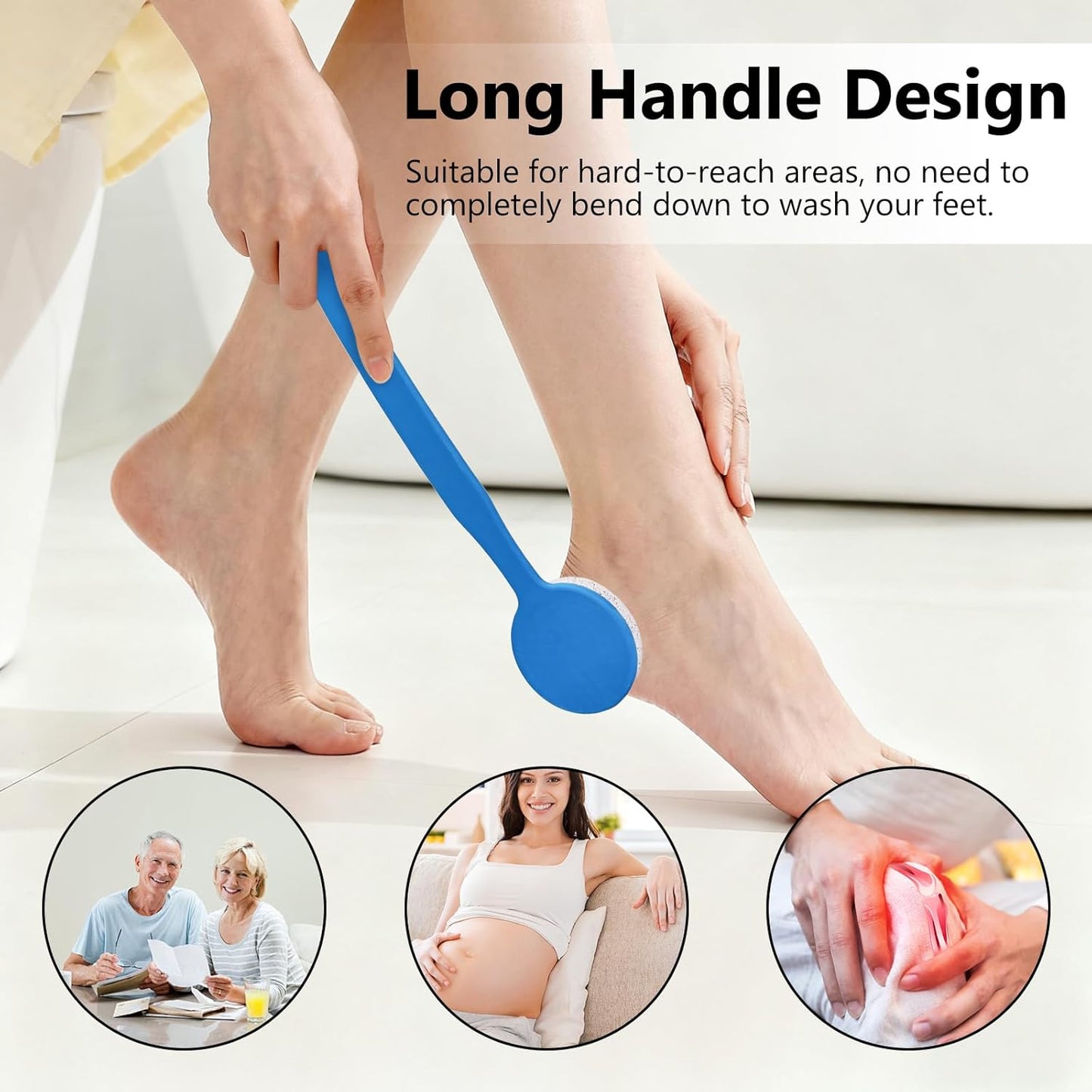 Pumice Stone for Feet with Long Handle 13.7", Hard Skin Callus Remover, Scrubber and Exfoliator for Dead Dry Skin, Softer & Smoother Feet, Pedicure Tool (Curved),Blue