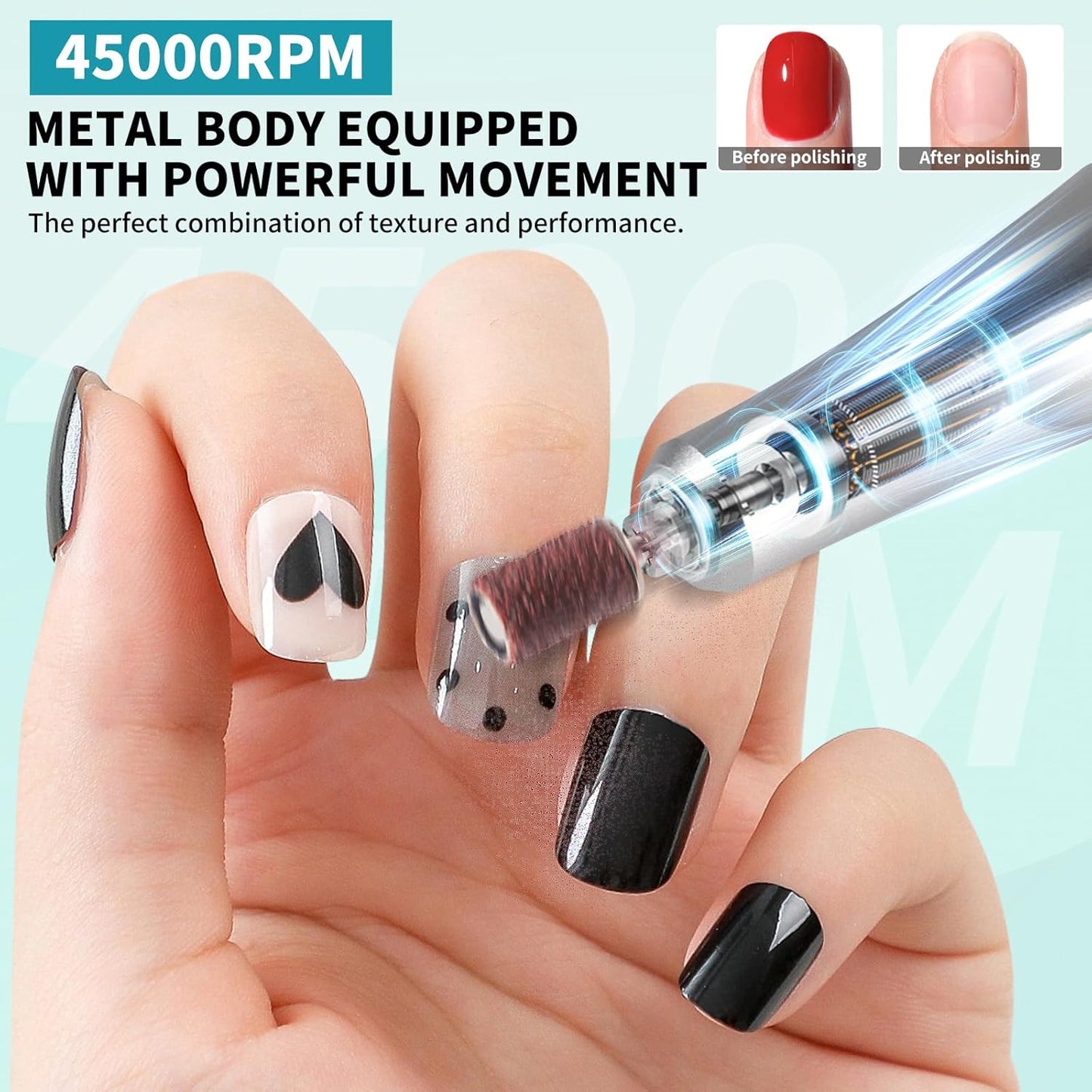 LIMEGIRL Professional Electric Nail Drill Kit 45000RPM Portable Cordless Toenail Cordless Toenail Machine with 14 Drill Bits and Base for Women (Green)