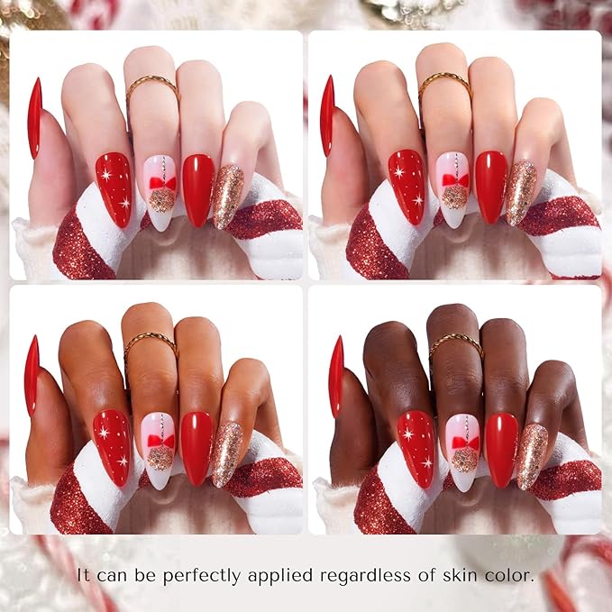 AZUREBEAUTY Red Christmas Nail Polish Set Quick Dry Silver Glitter Cat Eye 4 Colors Natural Fingernail with Top Coat DIY Salon Home no Gel Women Gifts