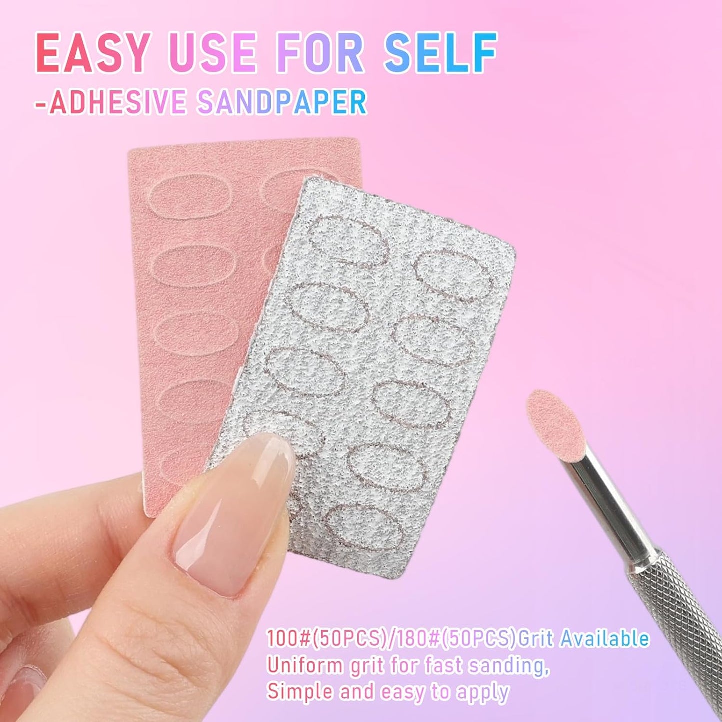 Pre-Treatment Cuticle Pusher, Dual Ended Cuticle Remover Russian Prep Nail Pushers with 100/180 Grit Sandpaper Sheets, Nail Care for Manicure Pedicure Nail Art and Foot Salon Home