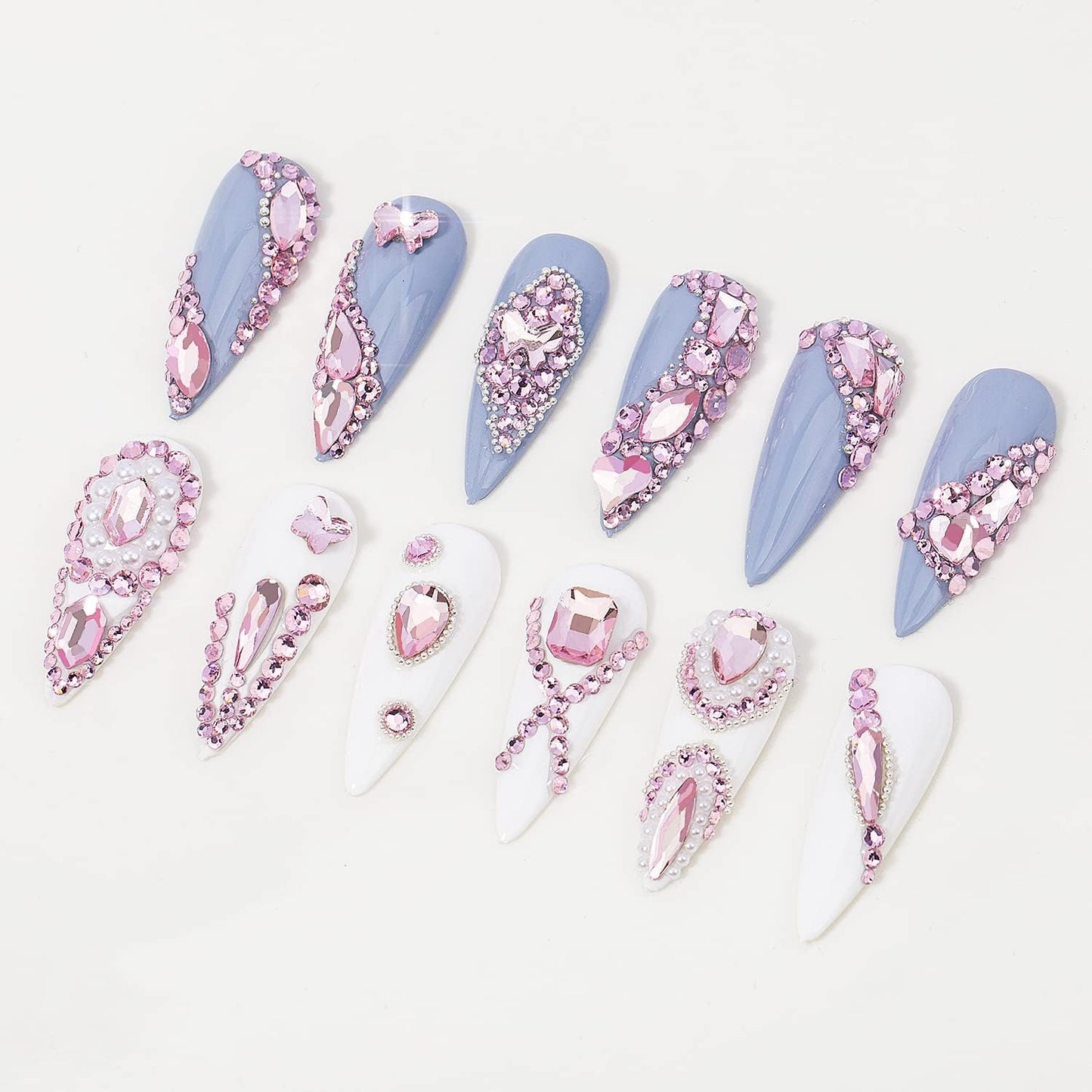 Multi Shapes Light Pink 3D Glass Crystal Nail Rhinestones Kit Mix 0.8mm Silver Nail Round Beads Charm Flatback Gems 5 Grids Flatback Rhinestones Stone Diamond for Manicure Makeup DIY Decoration