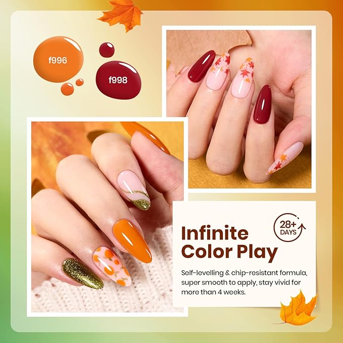 Beetles Fall Gel Polish Set - Autumn Realm Collection, Mustard Yellow Orange Burgundy Gel Polish Green Golden Glitter Nails Kit DIY Nail Art Soak Off UV Led Gifts for Women