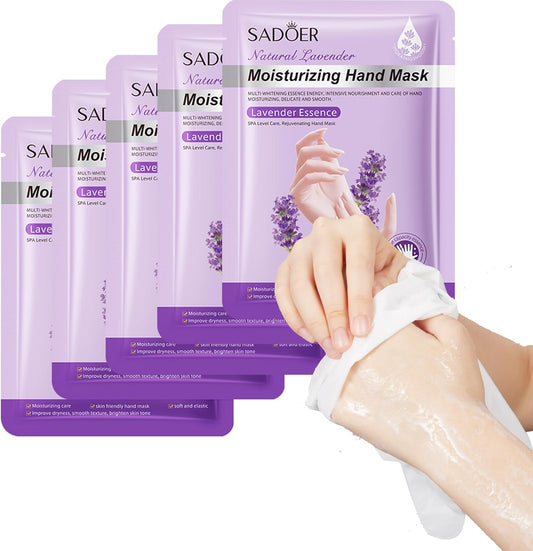 5 Pairs Hands Moisturizing Gloves, Lavender Essence Hand Skin Repair Renew Mask Infused Collagen, Vitamins + Natural Plant Extracts for Dry, Aging, Cracked Hands