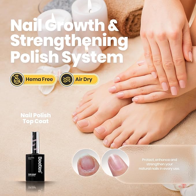Beetles 2 in 1 Base & Top Coat Nail Polish, Clear Nail Polish Fast Drying & Natural Nail Strengthen, Glossy Effect for Nail DIY Salon at Home Gifts for Women